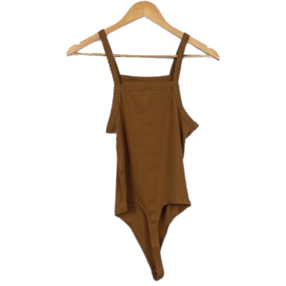 Nwt | BP. Picot Trim Cotton Blend Rib Bodysuit in Tan Dale Size Small & Medium - Picture 4 of 6